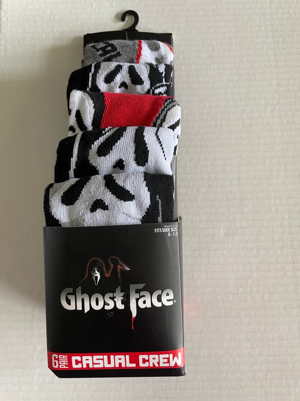 Adult 6 Pair Ghost Face Scream Movie Crew Socks Size 8-12 NEW